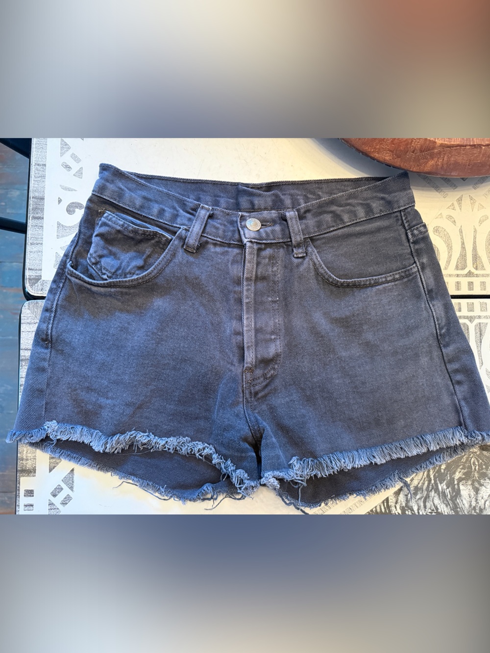 Brandy Melville Washed Charcoal Frayed Denim Shorts